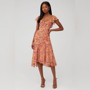 Revolve x ASTR the Label Devereaux pink multi floral chiffon midi dress